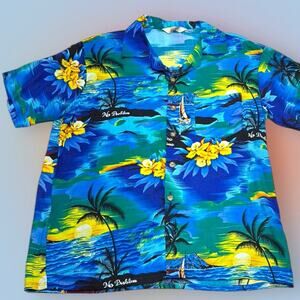 AREMAR Men’s XL Tropical Blue Hawaiian Shirt Dominican Republic